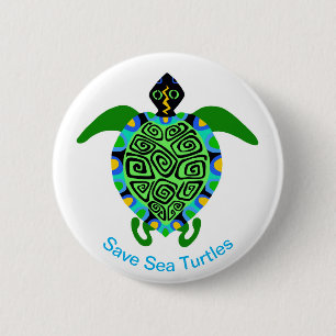 Spara Sea TURTLES - Endangången animalisk grafik - Knapp