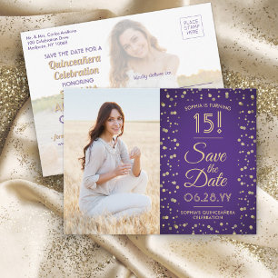 Spara sedan Lilan Datum i & Now Photos Quinceañera Inbjudan Vykort