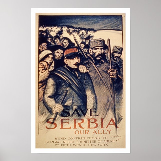 "Spara Serbien vår Ally", poster 1915 (litho) (Framsidan)