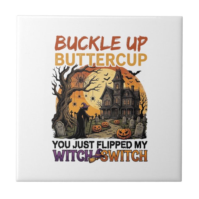 Spara sig Buttercup Heksa Växla Halloween Spökhus Kakelplatta (Framsidan)