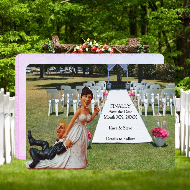 Spara slutligen datum Roligt par bruna Blond Card Spara Datumet (Finally Save the Date Fun Couple Brown Blond Card)