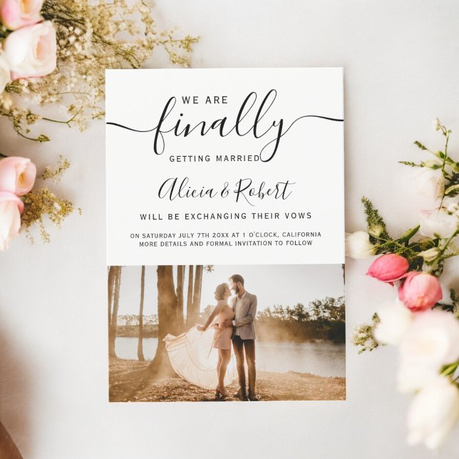 Spara slutligen datumskriptfotot med enkel chic spara datumet (Finally save the date script simple chic photo)