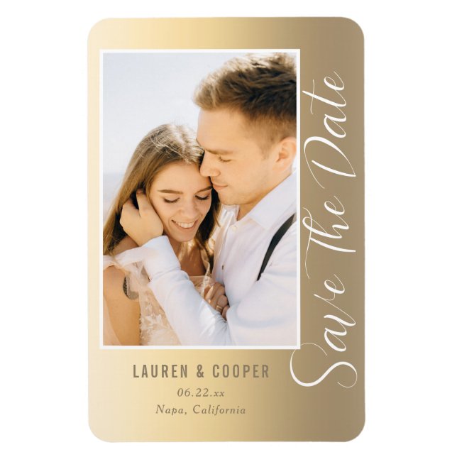 Spara Snyggten Date Guld i Modern Bröllop Magnet (Vertikal)