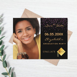 Spara studentfesten för datumfoto svart vykort