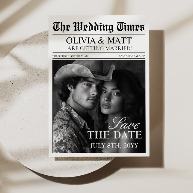Spara tidningar för återföring av datum Bröllop Datumet (Save The Date Retro Newspapers Wedding)