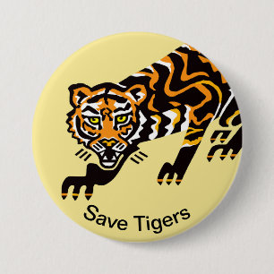 Spara TIGERS - Endangången animalisk grafik - Gult Knapp
