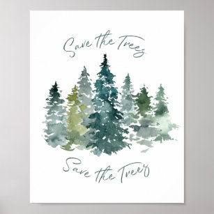 Spara Träd Forest Watercolor Poster