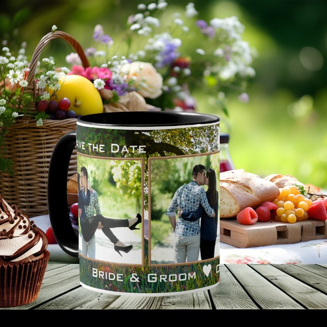 Spara Träd-fotot i Mugg (Save the Date photo mug featuring your own photos framed by the image of a beautiful old tree)