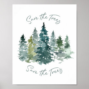 Spara Träd Skogens vattenfärg Poster