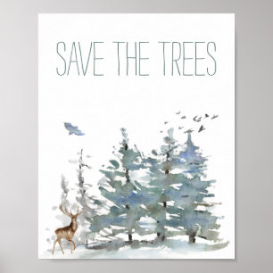 Spara Träd vattenfärgsskog Poster