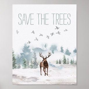 Spara Träd Watercolor Forest Hjort Poster
