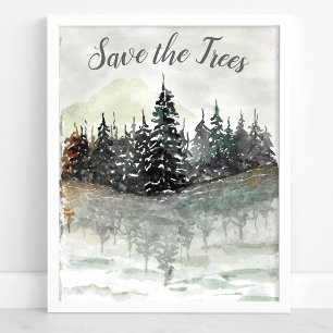 Spara Träd Watercolor Gräs Forest Eco Poster