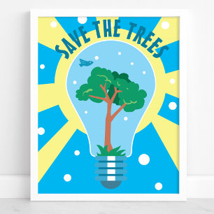 Spara Träden Glödlampa Miljö Poster
