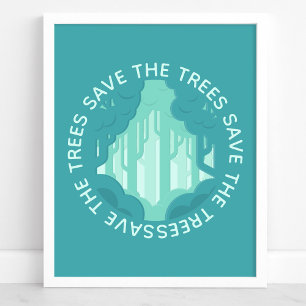Spara Träden Teal Cirkulär Skog Modern Ekologi Poster