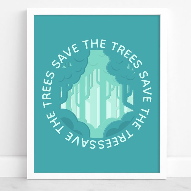 Spara Träden Teal Cirkulär Skog Modern Ekologi Poster (Skapare uppladdad)