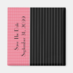 Spara Trendiget Datum, svart Streck Rosa Argyle Magnet