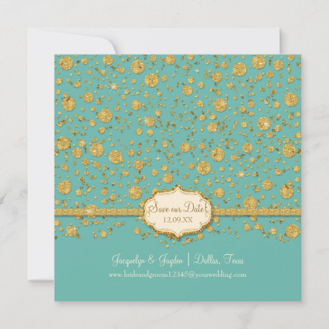 Spara vår Dag Guld Löv Glitter Confetti Polka Dot Datumet (Framsida)