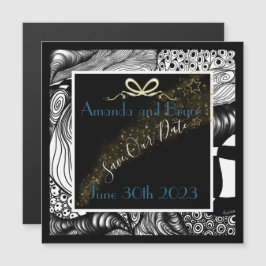 Spara vår date abstrakt black and white artistic magnetisk inbjudningskort