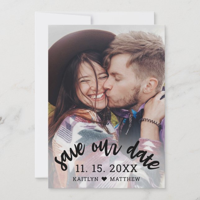 Spara vår Date Photo Modern Script Bröllop Spara Datumet (Framsida)