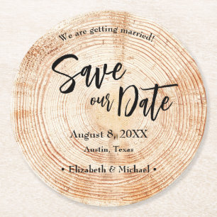 Spara vår date Wood grain Bröllop Rustic Underlägg Papper Rund