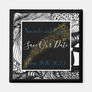Spara vår dejt modern elegant svart vit och guld magnet