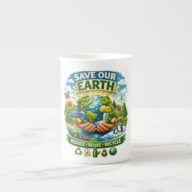 Spara Vår Jord Ekologisk Design mugg Benporslin Mugg (Framsidan)