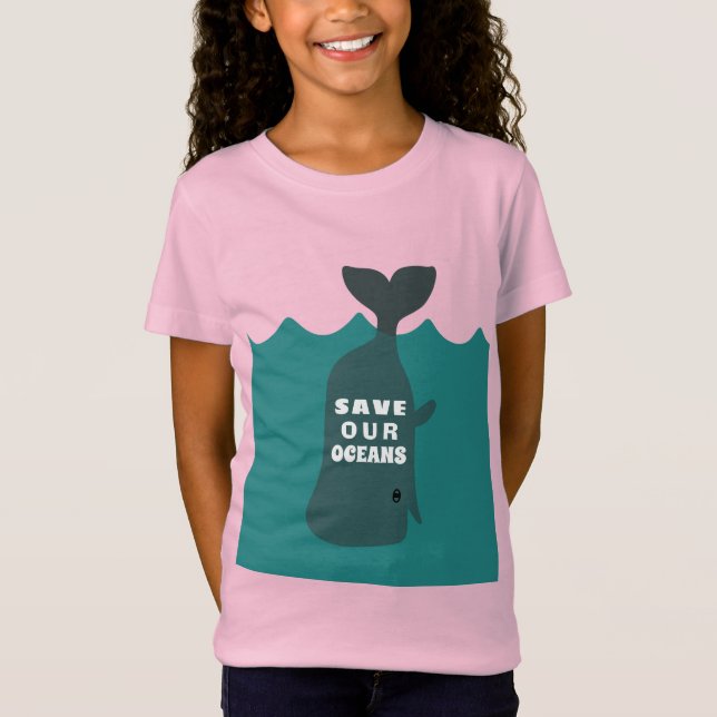 Spara vår Oceans Environmental Art Whale Kids Girl T Shirt (Framsida)