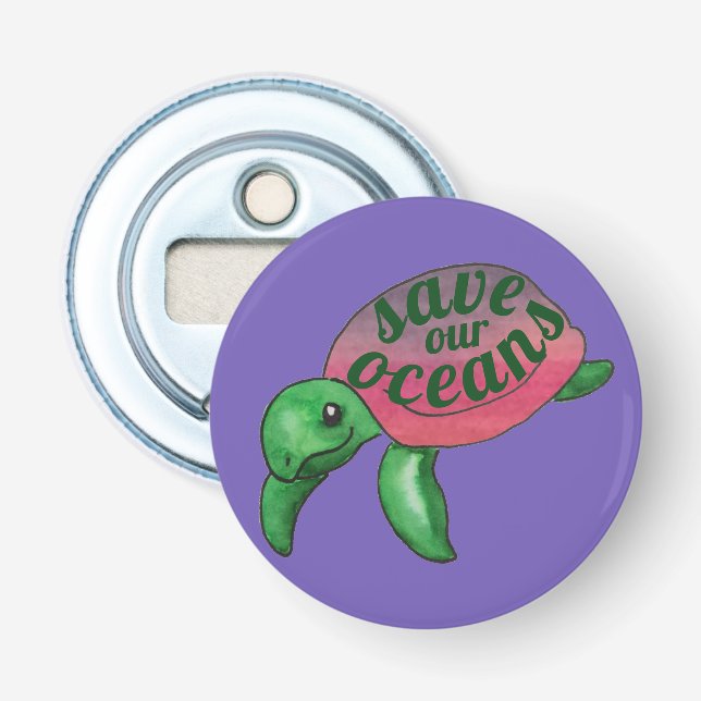 Spara Vår Oceans Lila Sea Turtle Flasköppnare (Framsidan)