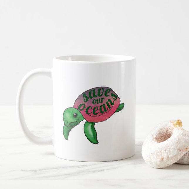 Spara Vår Oceans Lila Sea Turtle Kaffemugg (Med munk)