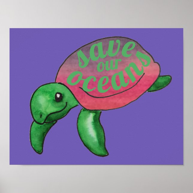 Spara Vår Oceans Lila Sea Turtle Poster (Framsidan)