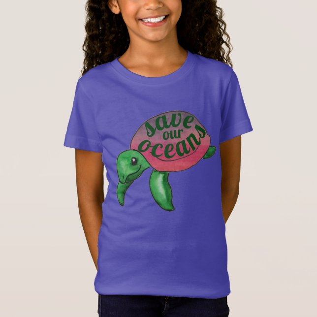 Spara Vår Oceans Lila Sea Turtle T-Shirt (Framsida)