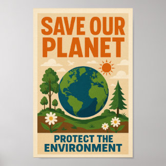 Spara vår planet - Retro Environmental Awareness P Poster
