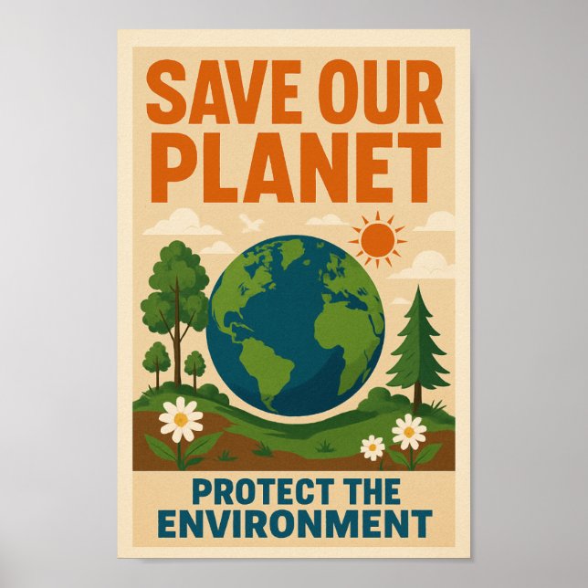 Spara vår planet - Retro Environmental Awareness P Poster (Framsidan)