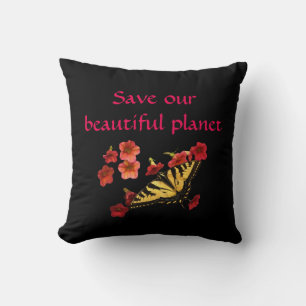 Spara vår planetskvot Blommor Red Black Pillow Kudde