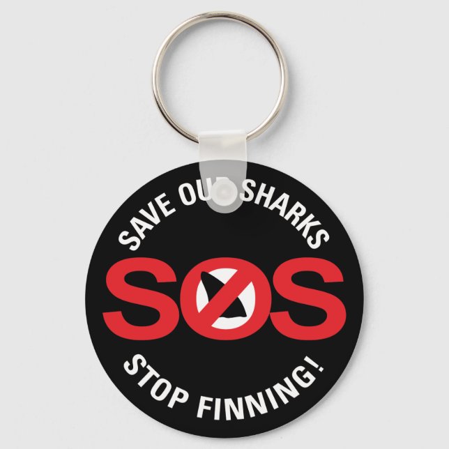 Spara vår Sharks Stop Finning Button Keychain Nyckelring (Framsida)