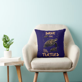 Spara vår sköldpadda Pillow - Havets bevarandedeka Kudde