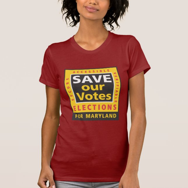 SPARA vår Votes kvadrerar logotypen, MD-färger Tee Shirt (Framsida)