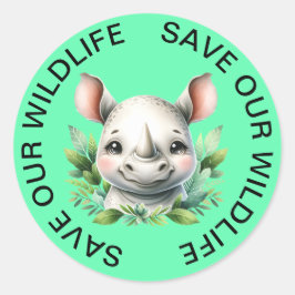 Spara vår Wildlife Rhinoceros Stickers Runt Klistermärke