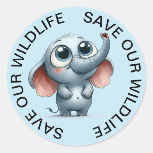 Spara vår Wildlife Stickers, Elephant Graphic Runt Klistermärke
