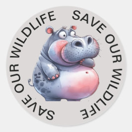 Spara vår Wildlife Stickers, Hippopotamus Graphic Runt Klistermärke