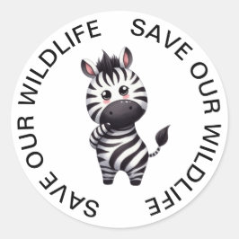 Spara vår Wildlife Stickers, Zebra Graphic Runt Klistermärke