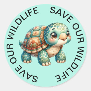 Spara vår Wildlife Turtle Stickers Runt Klistermärke