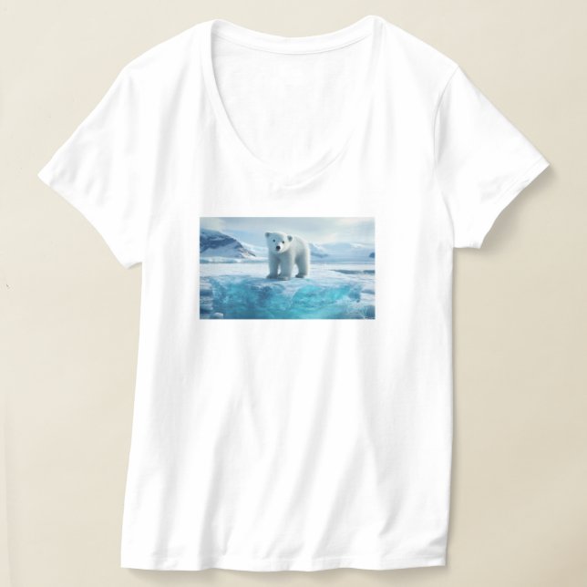 Spara Våra glaciärer - Polar Björn på isblått hav T Shirt (Laydown)