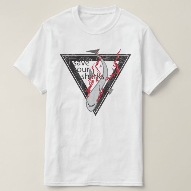 spara våra hajars SOS-blommigt triangel Tee (Design framsida)