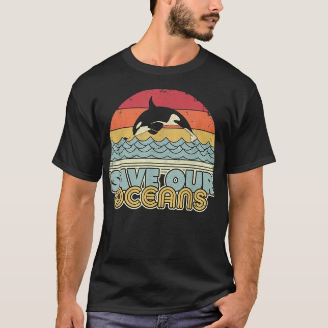 Spara våra oceaner, orca val  t shirt (Framsida)
