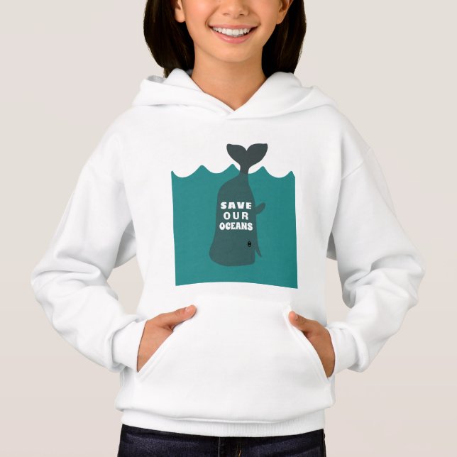 Spara våra oceaners miljökonst Whale Kids T Shirt (Framsida)