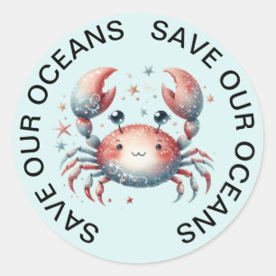 Spara våra Oceans Crab Stickers Runt Klistermärke
