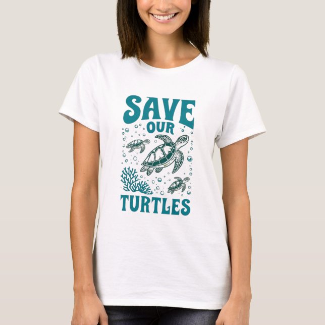Spara våra sköldpaddor konserveringstryck t-shirt (Framsida)