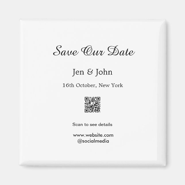 Spara vårt datum Skanna QR för detaljer namn datum Magnet (Framsidan)