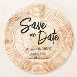 Spara vårt datum Tryckträ Rustic Bröllop Underlägg Papper Rund